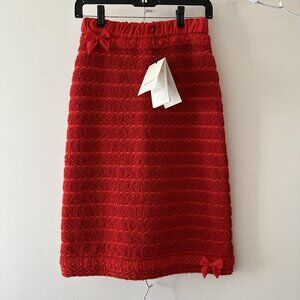 NWT Gucci $2200 Red Midi Boucle Knee Length Skirt Size XS - 2 US Bows Wool